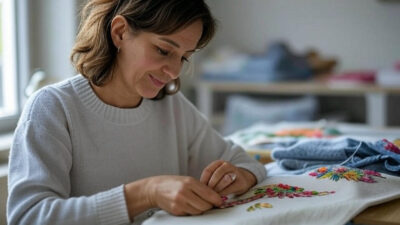 A women doing embroidery