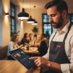 a man play music in tab from practical stream platform for restaurant